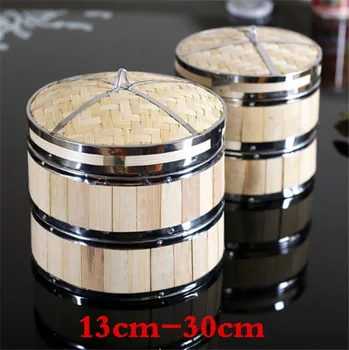 

Stainless Steel Edging Bamboo Steamer Dim Sum Dishes Fish Steamer Rack Pot food Steamer Basket Wooden Steamed Buns Cookware
