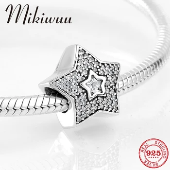 

925 Sterling Silver star shape Pentagram Crystal CZ charms beads Jewelry making Fit Original Mikiwuu Charm Bracelet