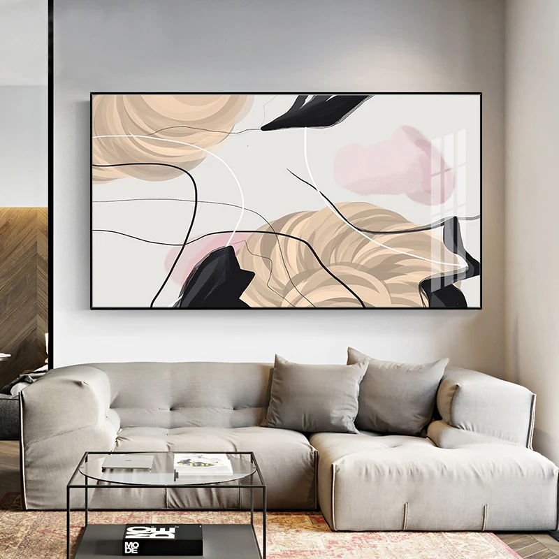 

Black And White hand-painted Oil Painting Abstract Modern Banner Light Luxury Sofa Backdrop Decorative Painting Bedroom Corridor