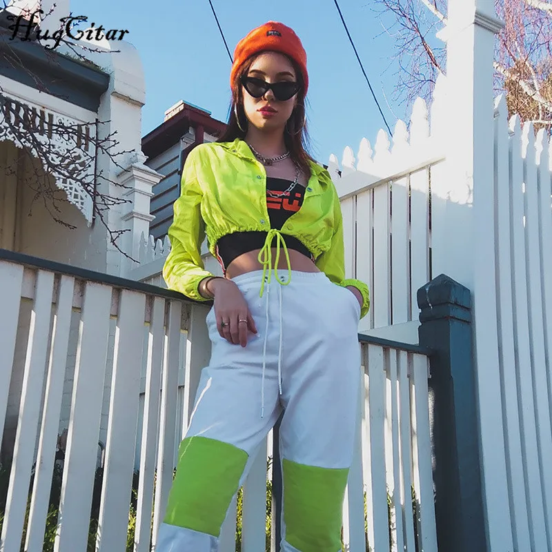 

Hugcitar 2019 cardigan long sleeve satin zip-up sexy crop tops autumn winter women streetwear bandage party T-shirts