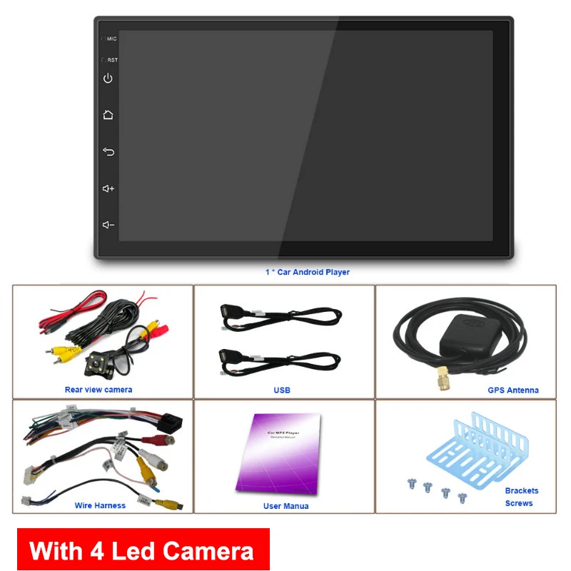 Автомагнитола Essgoo, автомагнитола на Android, автомагнитола, 1 Din, Центральная мультимидия, видеоплеер, без Dvd, Automotivo, универсальная Gps навигация - Цвет: With 4 LED Cam