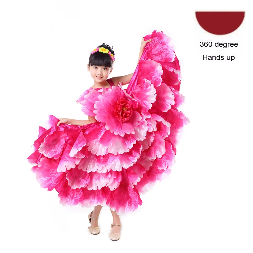 Color2 360 degree 6 цветов еврейской Gypsy Стиль, детская одежда для девочек платье для испанского фламенко с рюшами и цветами, Винтаж элегантная обувь на платформе, Свадебная вечеринка, одежда платье для танцев - Цвет: Color2 360 degree