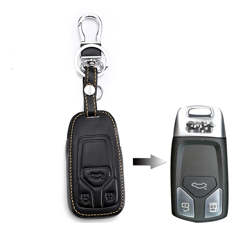 Top Layer Leather Key Cover Car Automobile Key Case For Car For Audi A4 Allroad B9 Q5 Q7 TT TTS Q7 4M TT 8S