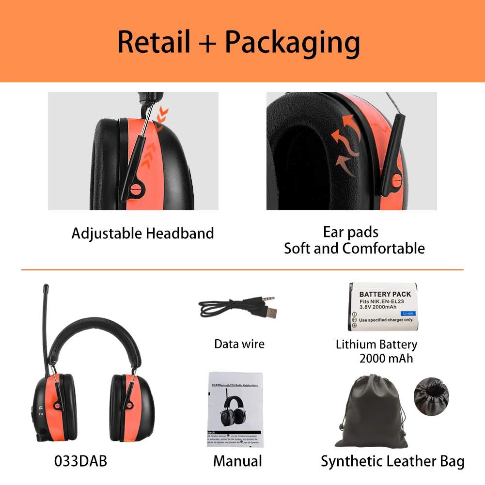 ZOHAN Electronic Bluetooth 5.0 DAB/FM Radio Earmuffs With 2000 mA Rechargeable Battery For Weeding Noise Reduction Adjustable