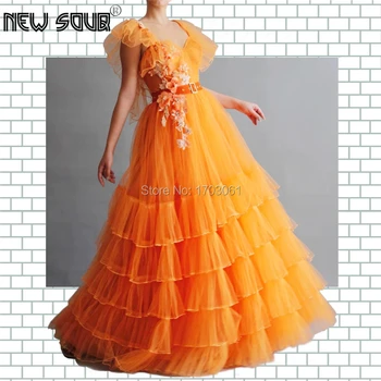 

Saudi Arabia Robe De Soiree Party Evening Dresses V Neck Tiered 2020 Dubai African prom Dress Flower New Pageant Gowns Kaftans