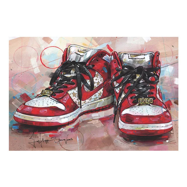 Modern couple sneakers canvas paintings, street art graffiti wall paintings and posters, family living room decoration paintings as the picture shows