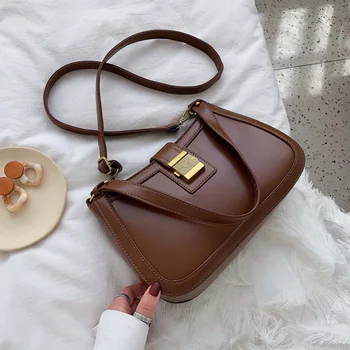 

Leisure PU Leather Shoulder Women's Bags Fashion Lock Solid Hand Bags For Women Simple Style Travel Ladies Handbags And Purses