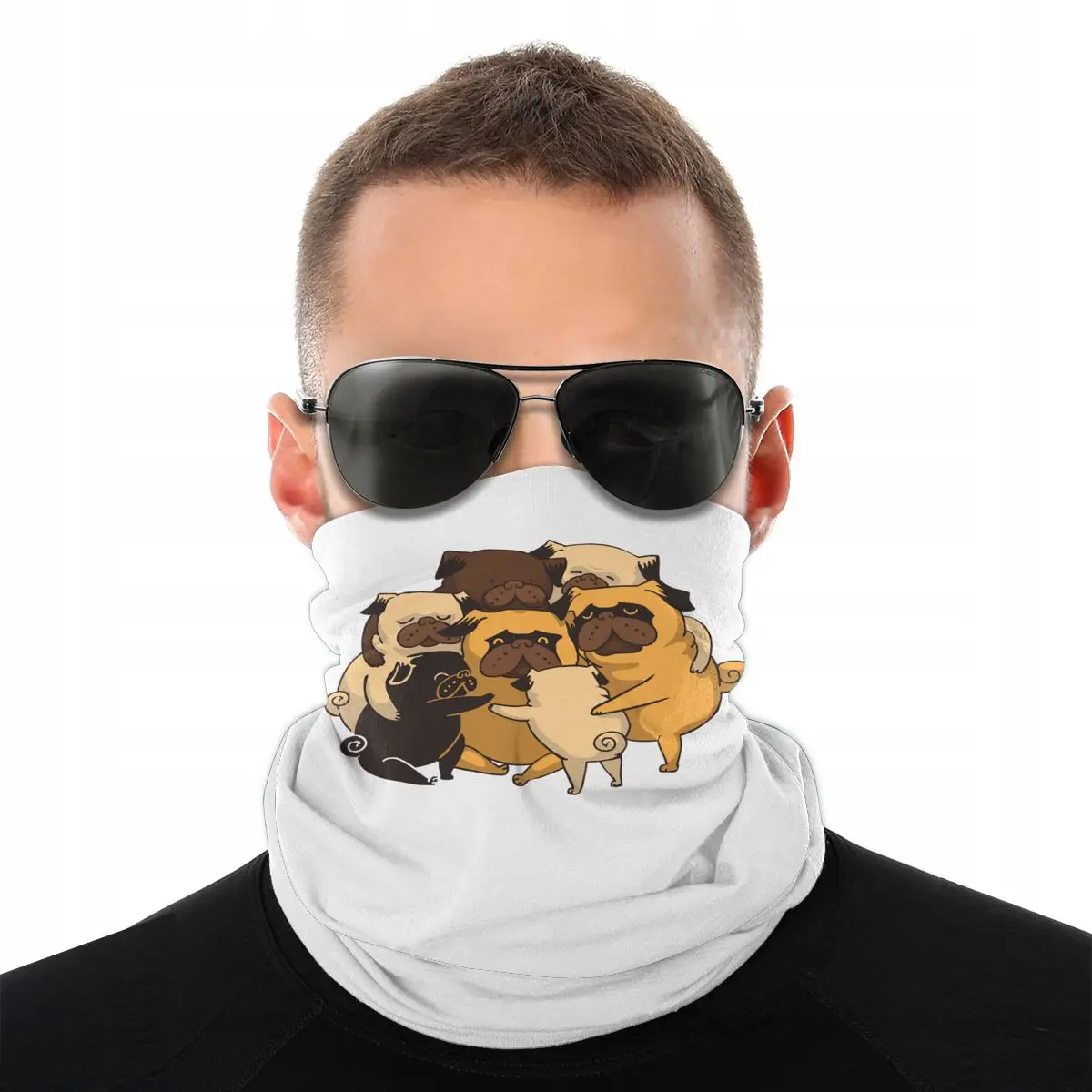 Pugs Group Hug Dog Magic Scarf Neck Face Mask Men Women Halloween Tube Mask Tubular Bandana