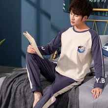 Spring Autumn Cotton Men's Pajamas Long Sleeve Cartoon Round Collar Set of Head Pajamas Set Casual Comfortable Men's Homewaer Spring Autumn Cotton Men's Pajamas Long Sleeve Cartoon Round Collar Set of Head Pajamas Set Casual Comfortable Men's Homewaer