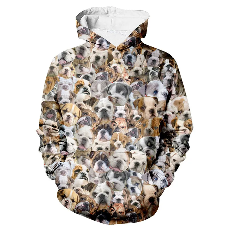 Beagles Face Bulldogs 3D принт с круглым вырезом пуловер худи Толстовка хипстер Повседневная Уличная мужская одежда унисекс