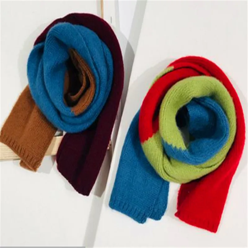 Han Guodong дверь к новому сочетающихся цветов геометрические вязаный шарф для мальчиков воротник Женская зимняя обувь длинный меховой воротник в Y66