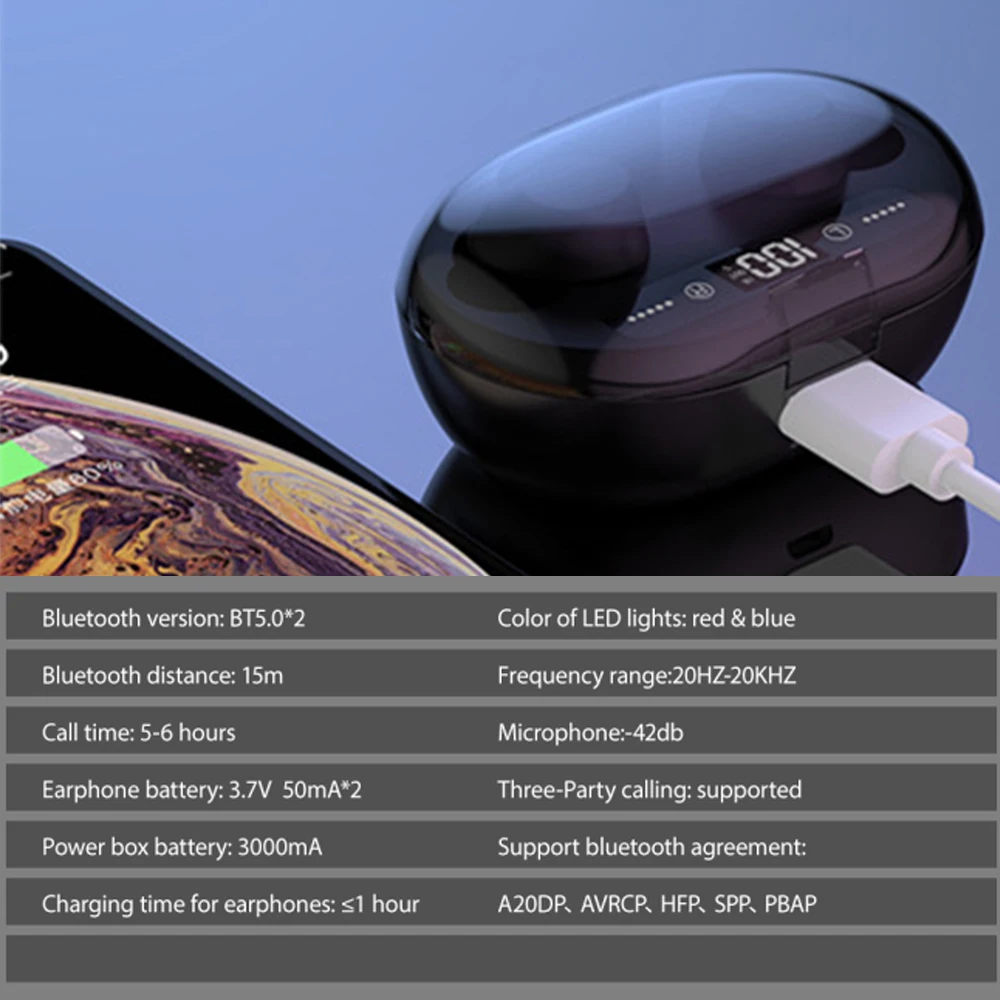 C8S TWS 5,0 Bluetooth наушники 3D стерео беспроводные наушники с двойным микрофоном 3000 мАч светодиодный цифровой внешний аккумулятор гарнитура с шумоподавлением