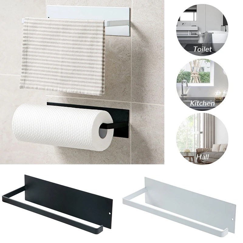 Hot Stainless Steel Paper Towel Holder Rack Toilet Kitchen Roll Paper Holder Self-adhesive Kitchen Toliet Accessories