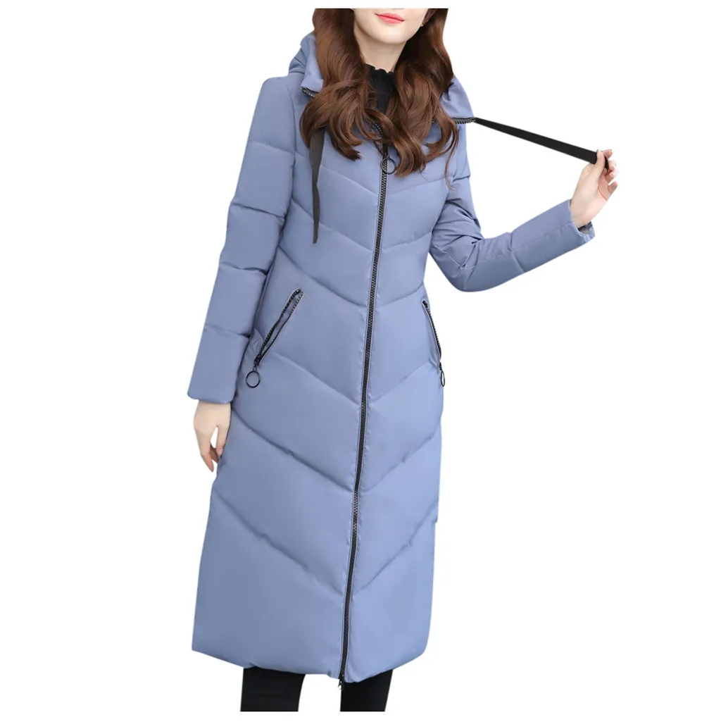 Женская зимняя куртка, зимнее X-длинное пальто-парка, толстая, двойная, теплая, с большим меховым воротником, Повседневная парка с капюшоном, куртка Manteau Femme 9m3 - Цвет: Синий