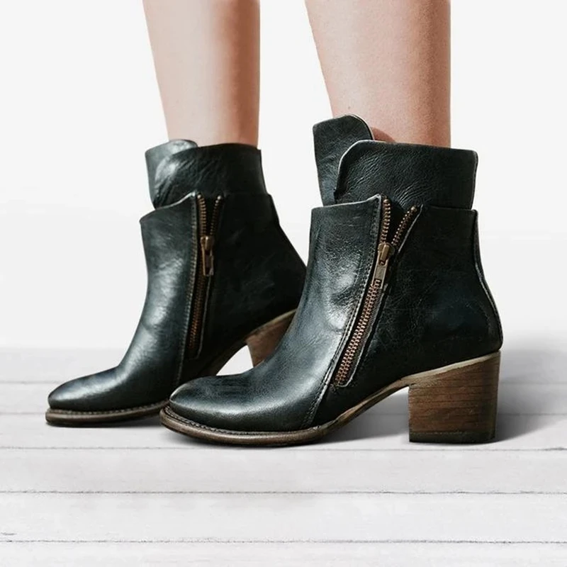 

MoneRffi with women's boots pointed side zipper unique opening retro fashion wedge with low help women's 2019 new fashion style