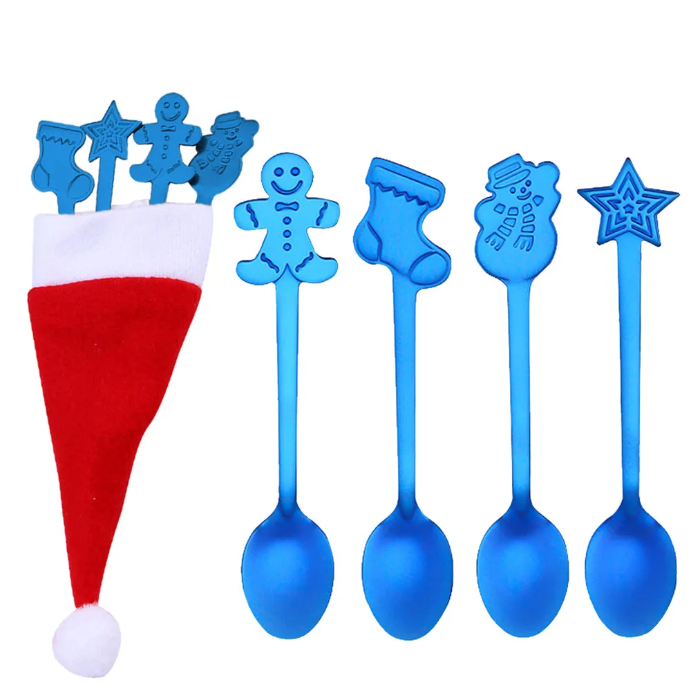 4 шт. Рождественская красочная ложка ложки с ручкой столовые приборы мороженое для питья новогодние вечерние поставки L1008