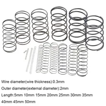 10 sztuk 0.3*2*5-50mm sprężyna ze stali małe zwolnienie kompresji mechaniczna sprężyna powrotna sprężyna dociskowa OD 2mm 0.3x2x5-50mm