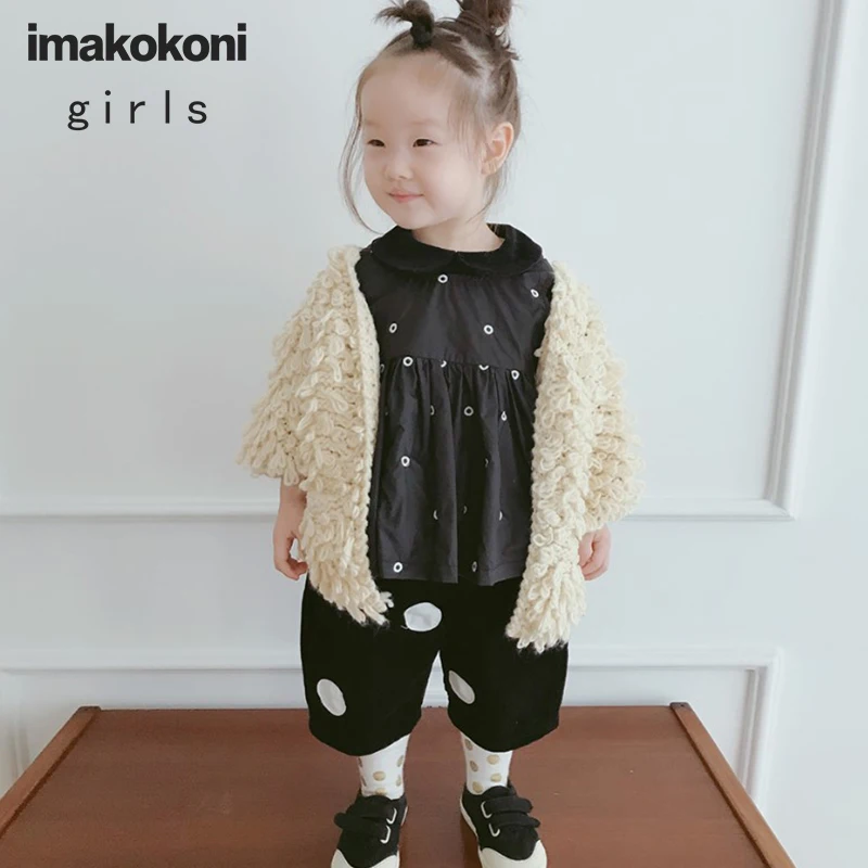 Ropa Original para niños, cárdigan de punto grueso de ganchillo hecho a mano de albaricoque, imakokoni, Otoño e Invierno