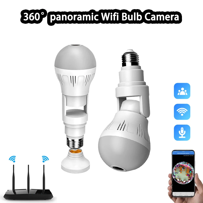 Камера наблюдения с лампочкой E27 панорамная 360 ° Wi-Fi HD 1080P IP-камера ночного видения