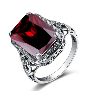 

Retro Thai Silver Cocktail Ring Personalized Garnet Stone Crystal 925 Sterling Silver Women Wedding Ring Vintage Fine Jewelry