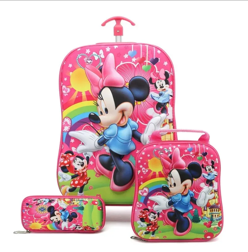 Детский чемодан для путешествий на колесиках 3D аниме стерео студенческий чехол на колесиках набор милый мальчик девочка мультфильм Ланч сумка пенал детский подарок - Цвет: kids suitcase17
