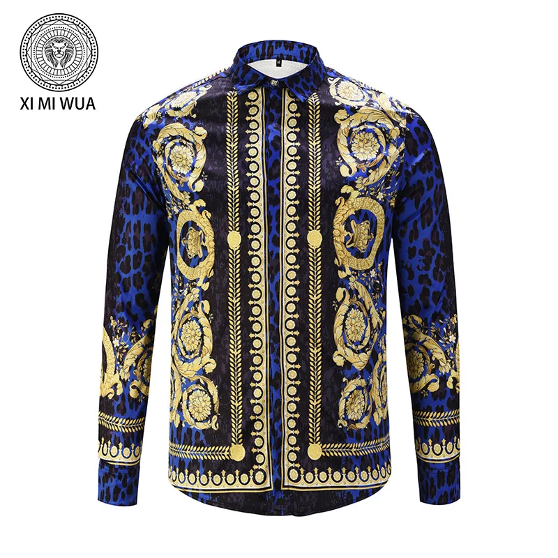 

2018 Spring Summer New Style Europe And America 3D Long-sleeved Shirt Fashion Printed Gold Flower Glyph Style