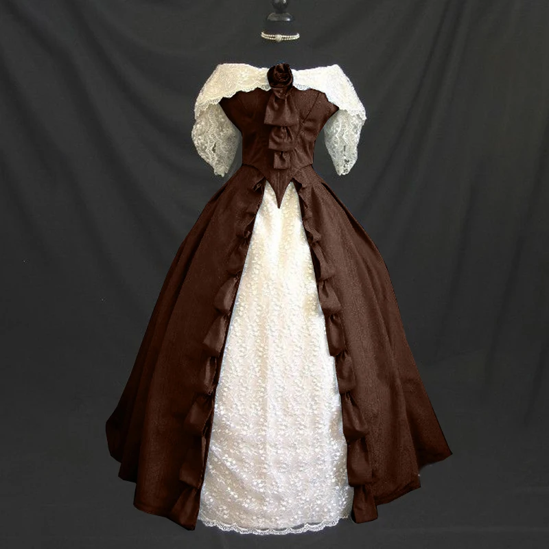 

2019 New Christmas&Halloween Ladies Dress Women's Party Lace Gothic Fashion Medieval Stylish Pleated