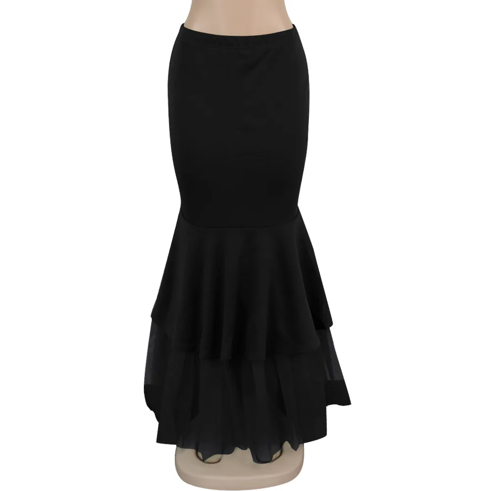 BKLD XL-5XL, модные длинные юбки с оборками, элегантные женские осенние облегающие сексуальные юбки с высокой талией в стиле пэчворк, сетчатые вечерние юбки в стиле русалки