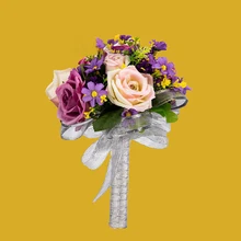 Tanpell Красочные розы ткань Европейский Свадебные украшения цветы западный свадебный букет с лентами