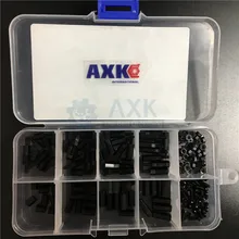 AXK 200 Pçs/set M2 M2.5 M3 M4 Preto/Branco Hex Nylon Standoff Spacer Coluna Espaçamento Cabeça Chata Nylon Plástico Parafusos Nozes
