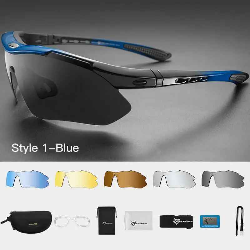 ROCKBROS поляризационные велосипедные очки для езды на открытом воздухе спортивный велосипед MTB велосипедный мотоцикл солнцезащитные очки Oculos Ciclismo 5 линз - Цвет: Style 1-Blue