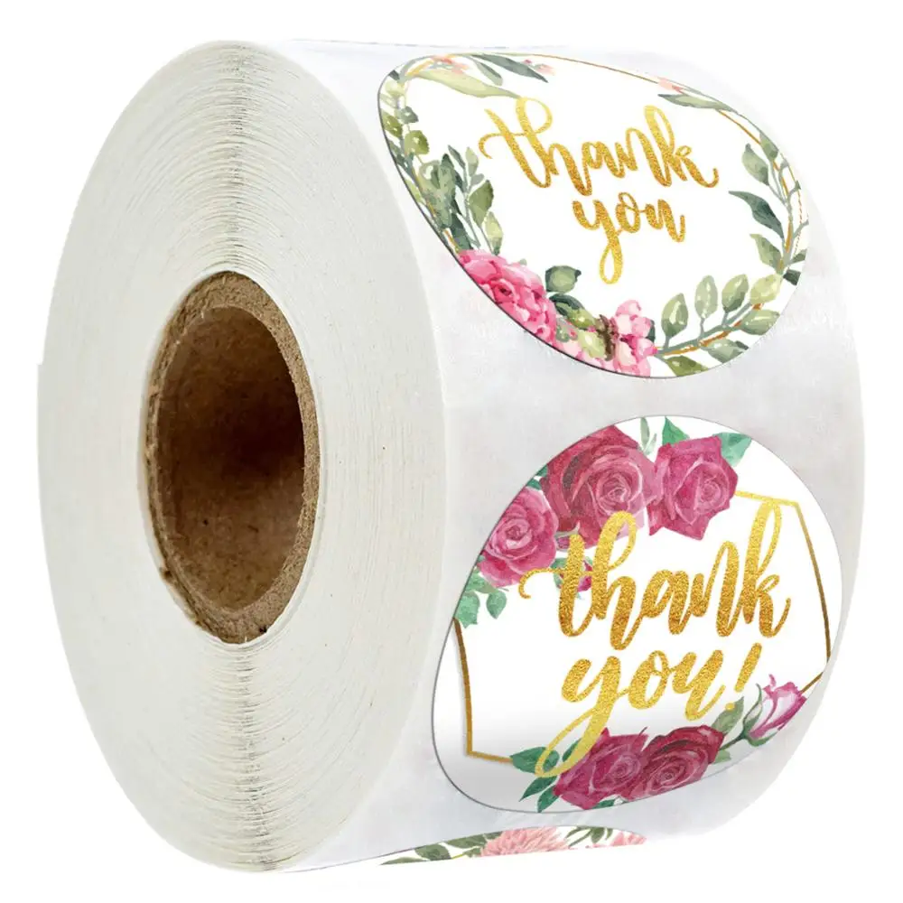 

500 pcs gold foil thank you stickers seal labels with 8 design flower sticker roll for handmade sticker stationery envelope gift