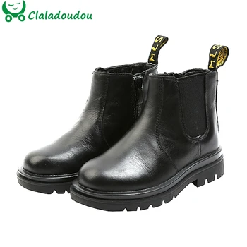 

16-19cm Little Girls Boys Genuine Leather Ankle Boots For Autumn Black Brown Solid Fashion Ankle Boots With Zip Kids Rome Boots
