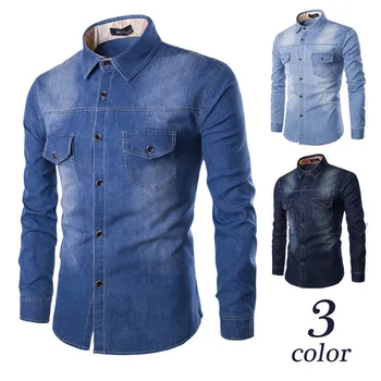 

Oversized M-6xl Sizes Men's Denim Shirt with Double Pocket Slim Long Sleeve Shirt Camisas Jeans Masculina Chemise Long Homme