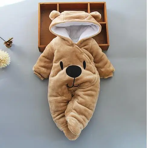 Маленькая панда зимняя одежда для малышей Детские комбинезоны для новорожденных милый новорожденный младенец зимний комбинезон с капюшоном зимние комбинезоны для мальчиков и девочек - Цвет: Хаки