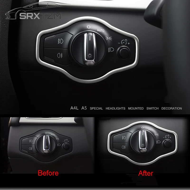 

SRXTZM Stainless Steel Headlight Switch Buttons Frame Decoration Cover Trim For Audi A4 A4L B8 S4 RS4 A5 S5 RS5 Car Accessories