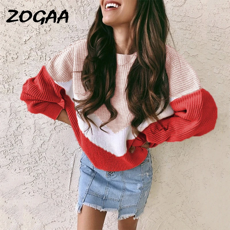 

ZOGAA Striped Loose Ladies Sweater Pullover 2019 Autumn Winter New Arrival Multicolor Jumpers Knit Sweaters Women Pull Femme