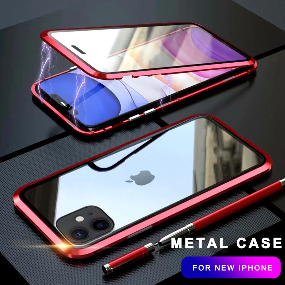 360 металлический чехол для iPhone 6, 7, 8 Plus, X, XR, XS MAX, чехол на магните, роскошный противоударный чехол из закаленного стекла для iPhone 11 Pro Max, чехол