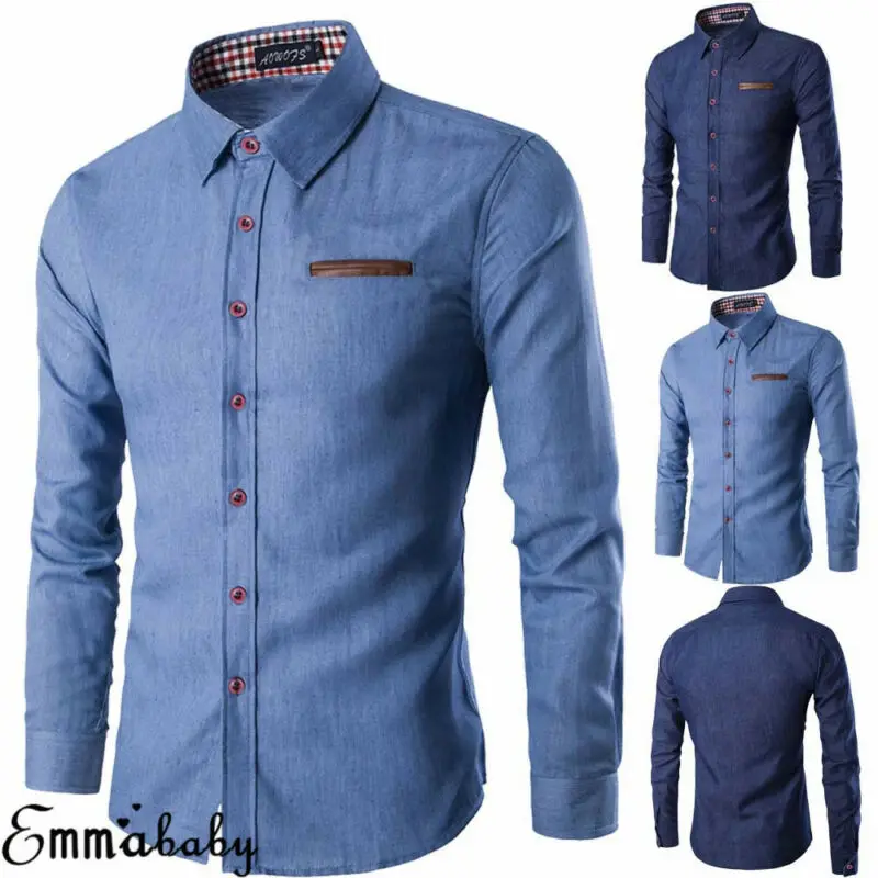 

Brand 2020 New Men's Casual Slim Fit Stylish Wash Denim Long Sleeves Jeans Shirts Smart Casual Fashion Men Clothes M-XXXL