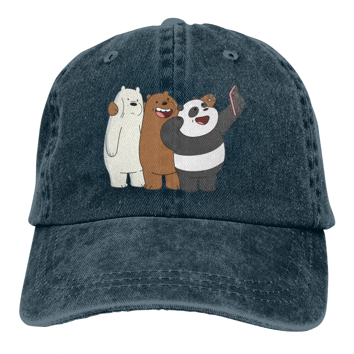 Медведь селфи Casquette натуральный унисекс Мужские и женские деним Strapback бейсболка Регулируемая Гольф папа шляпа - Цвет: Тёмно-синий