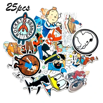 

25PCS The Adventures of Tintin Cartoon Stickers for DIY Luggage Laptop Skateboard Decal Bicycle Decor Toy Stickers for Children