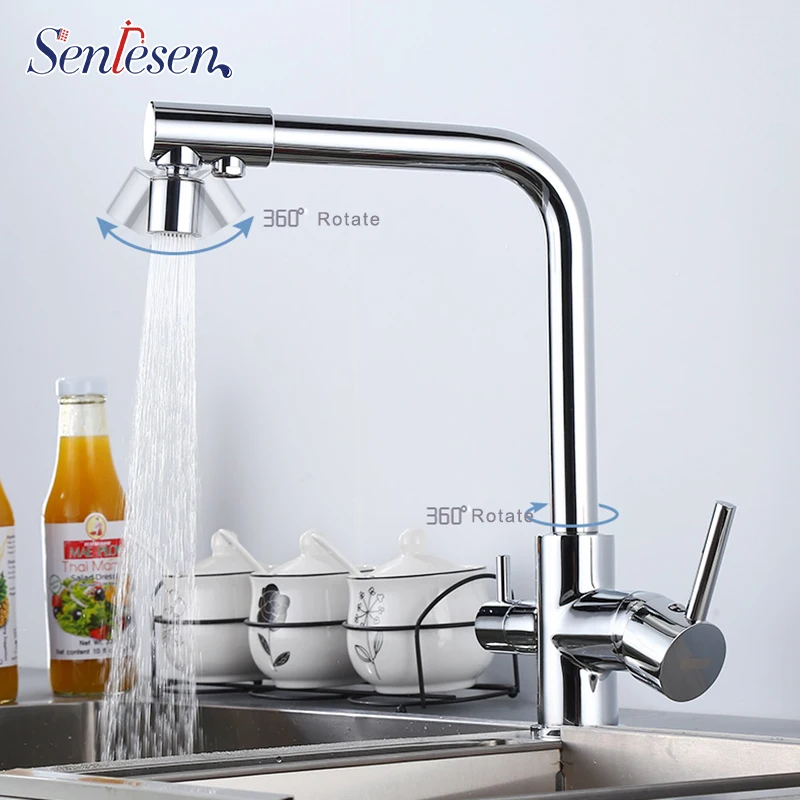 

Senlesen Chrome Kitchen Faucet Brass Water Tap Deck Mounted Mixer and Draink Water