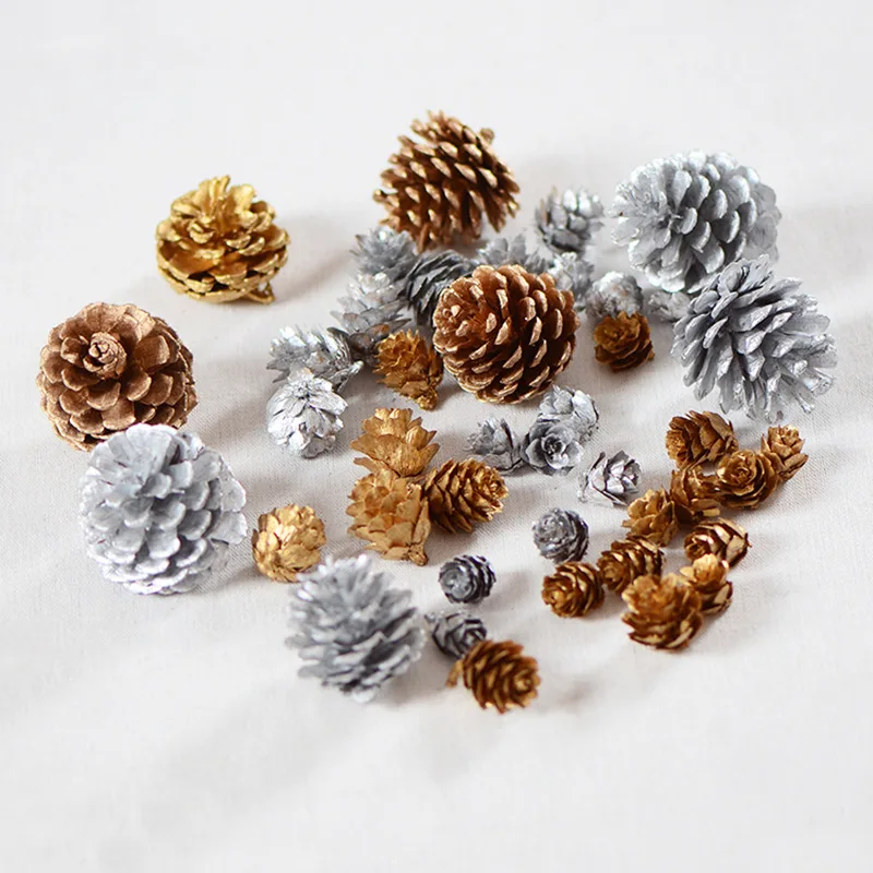 Gold and Silver Pine Cone DIY Wedding Christmas Wreath Decoration Pine Cone Ball Christmas Tree Ornaments 6/9 pieces/set