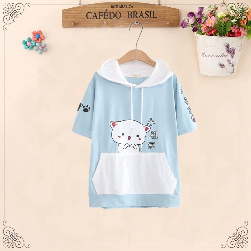 Women Sets Top And Pants Cartoon Print Hooded T Shirt With Elastic Waist Embroidery Calf Length Denim Pants Summer Clothes Sets lounge wear sets Women's Sets