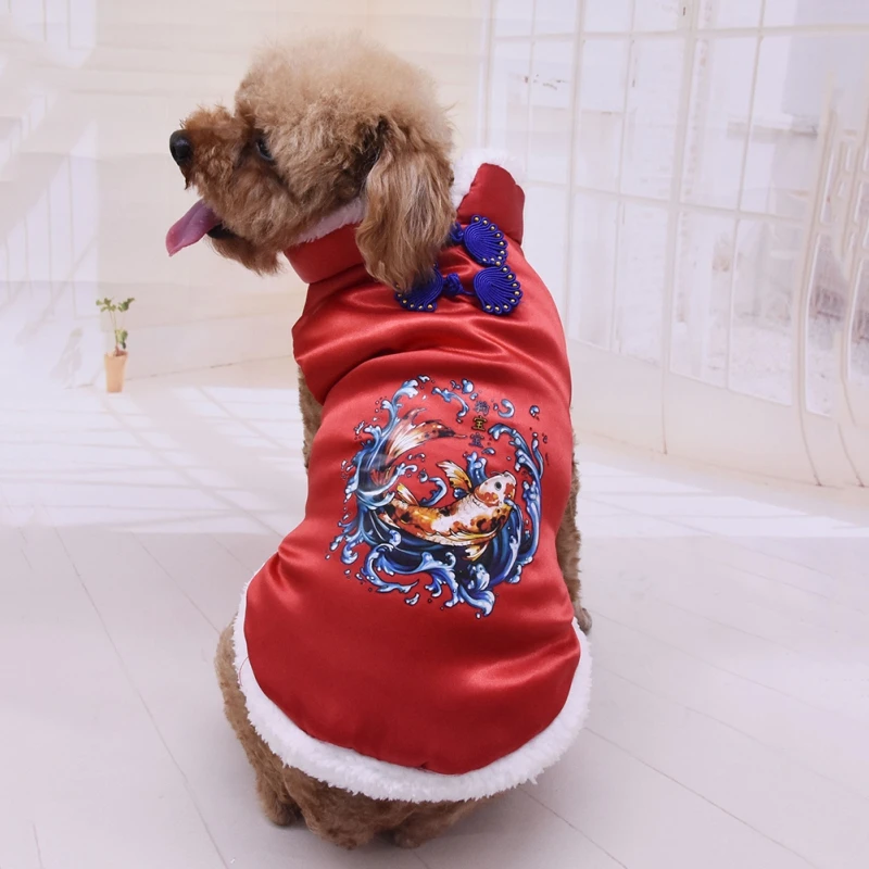 Зимняя одежда для собак в китайском стиле, костюм Tang, Теплая стеганая одежда для маленьких и средних собак, щенков, чихуахуа, новогодний костюм