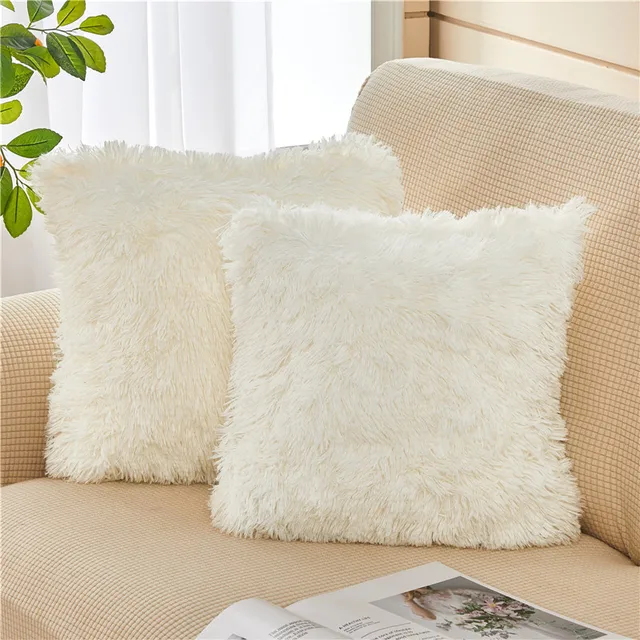 Soft Fur Plush Cushion Covers Home Decor Pillow Covers for Living Room Bedroom Sofa Decor  Shaggy Fluffy Pillowcase White Blue 2
