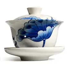 Gaiwan 320 мл супница лотоса чашки синий белый фарфоровый Традиционный китайский чайный набор крышка чашки блюдце чашка крышка чаша чашка