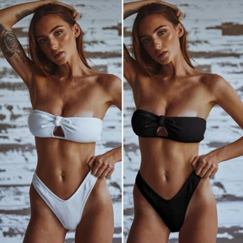 

Swimwear Women High Waist Sexy Bikini 2020 Black Bikini Set Push Up Bathing Suit Women White Summer Beachwear Micro Thong Hollow