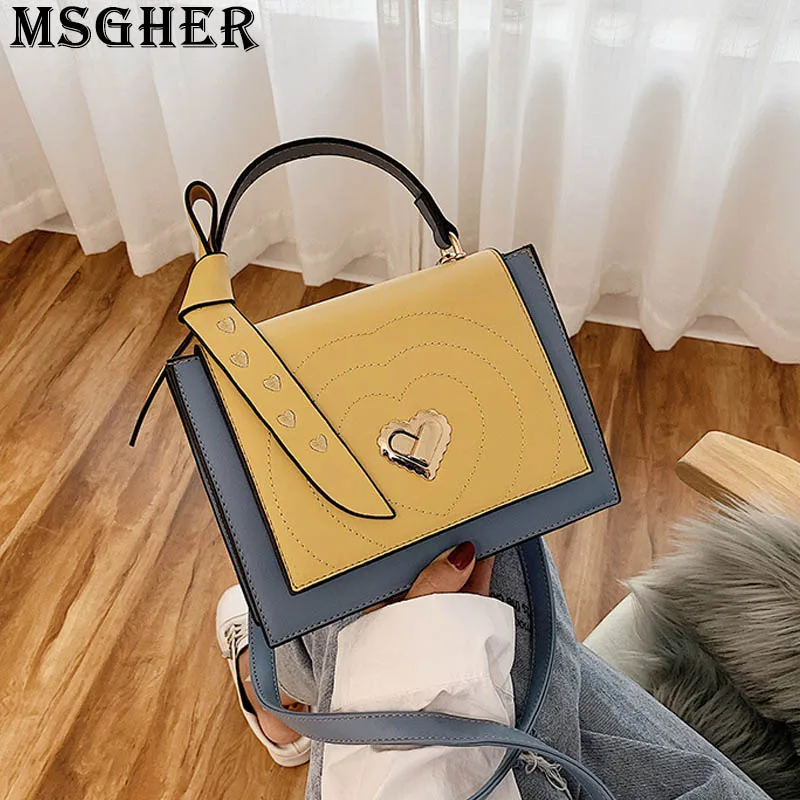 

MSGHER Panelled Thread Heart-shaped Flap Women Shoulder Bag Bowknot Embroidery Hasp Summer Fresh Joker Lady Bag WB3009