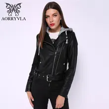 Модная кожаная женская черная мотоциклетная куртка из искусственной кожи с капюшоном короткая Готическая Женская куртка из искусственной кожи на молнии горячая распродажа